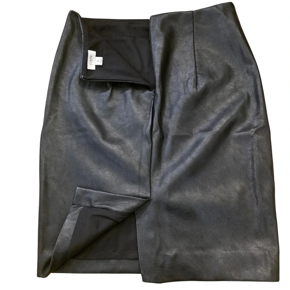 J.CREW Black Vegan Leather Pencil Skirt Sz 6 Classic High‎ Waist Minimalist Chic